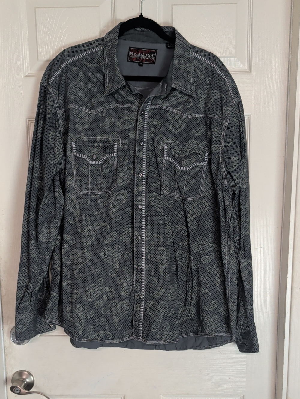 Rock & Roll Cowboy Shirt Mens XXL Pearl Snap Western Paisley Bull Rider Rodeo